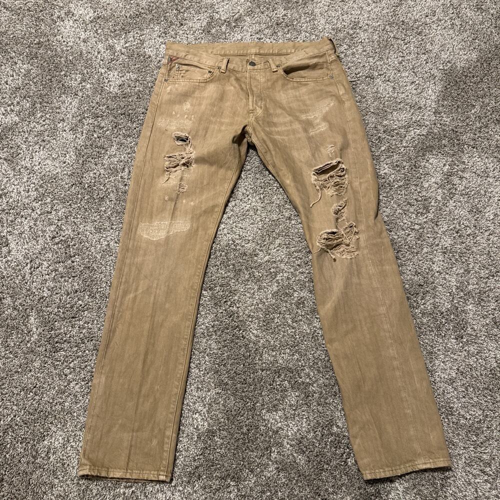 Denim & Supply Ralph Lauren Slim Fit Tan Brown Jeans Mens 34x32 Distressed
